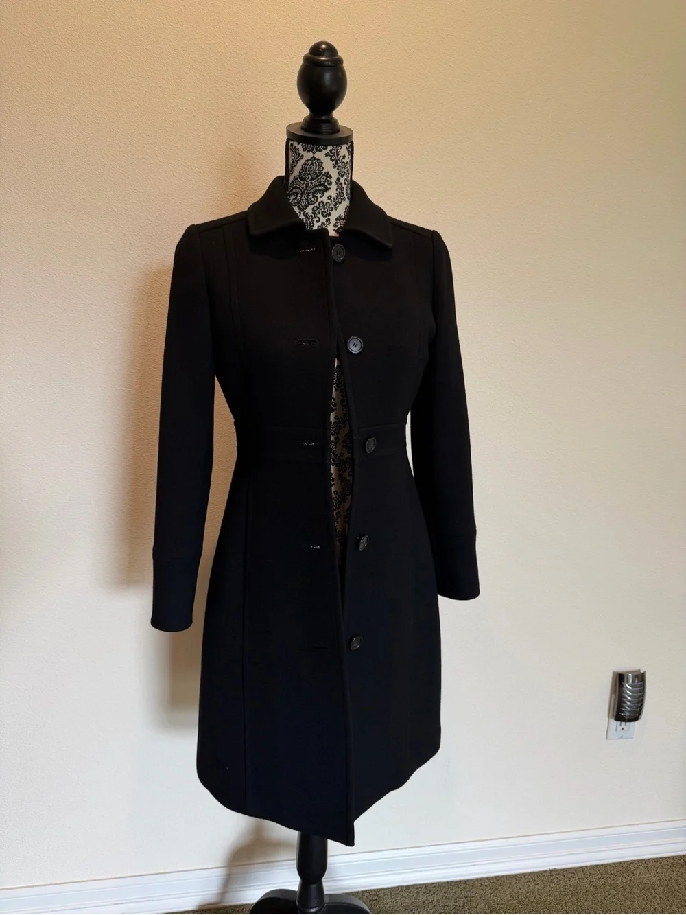 J. Crew Black Long Wool-Blend Button Front Coat - Picture 2 of 9